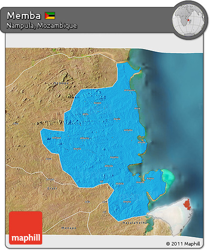 Political 3D Map of Memba, satellite outside