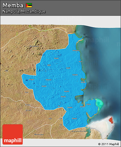 Political 3D Map of Memba, satellite outside