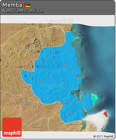 Political 3D Map of Memba, satellite outside