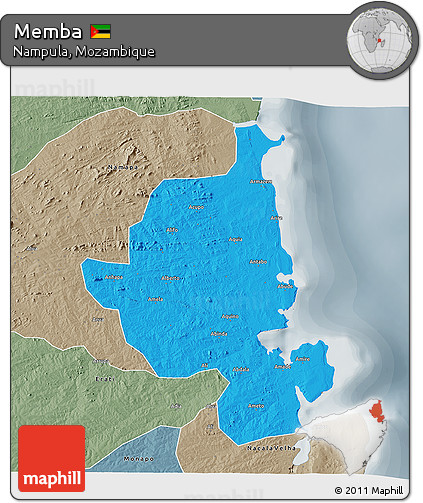 Political 3D Map of Memba, semi-desaturated