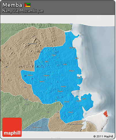 Political 3D Map of Memba, semi-desaturated