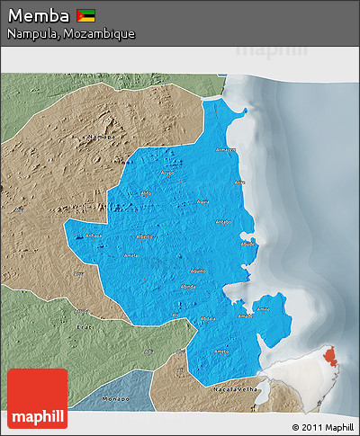 Political 3D Map of Memba, semi-desaturated