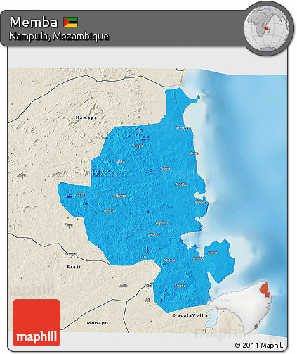 Political 3D Map of Memba, shaded relief outside