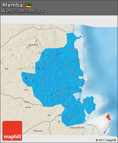 Political 3D Map of Memba, shaded relief outside