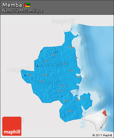 Political 3D Map of Memba, single color outside