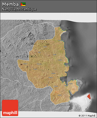 Satellite 3D Map of Memba, desaturated