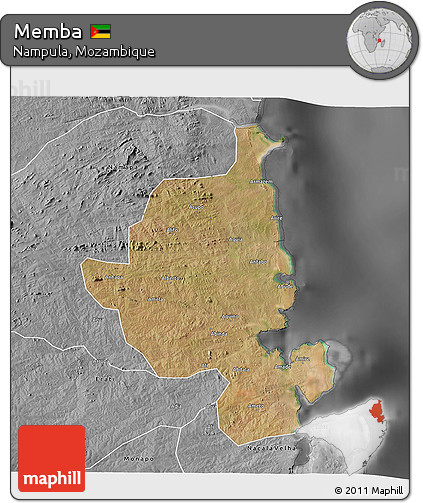 Satellite 3D Map of Memba, desaturated
