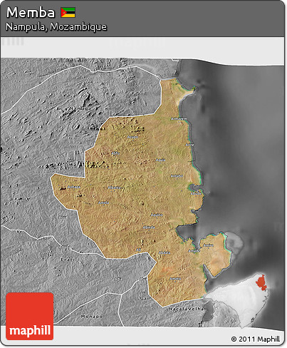 Satellite 3D Map of Memba, desaturated