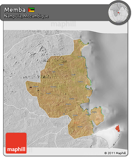 Satellite 3D Map of Memba, lighten, desaturated