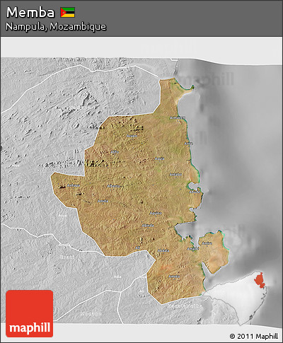 Satellite 3D Map of Memba, lighten, desaturated