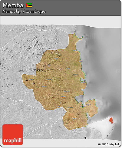 Satellite 3D Map of Memba, lighten, desaturated