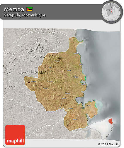 Satellite 3D Map of Memba, lighten, semi-desaturated