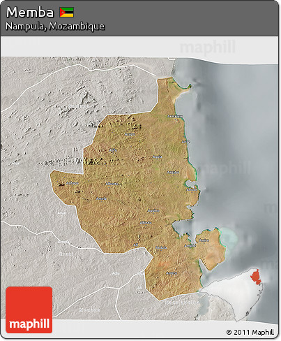 Satellite 3D Map of Memba, lighten, semi-desaturated