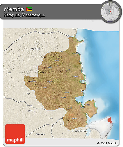 Satellite 3D Map of Memba, shaded relief outside