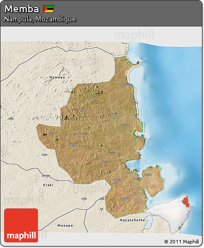 Satellite 3D Map of Memba, shaded relief outside