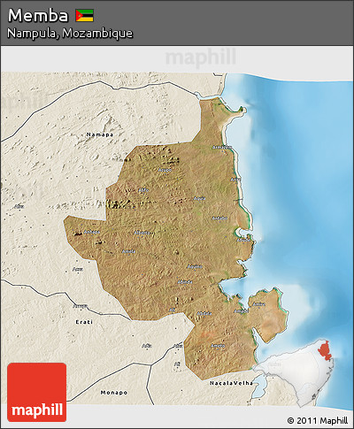 Satellite 3D Map of Memba, shaded relief outside
