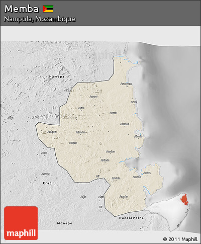 Shaded Relief 3D Map of Memba, desaturated