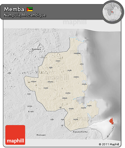 Shaded Relief 3D Map of Memba, desaturated