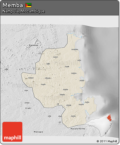 Shaded Relief 3D Map of Memba, desaturated