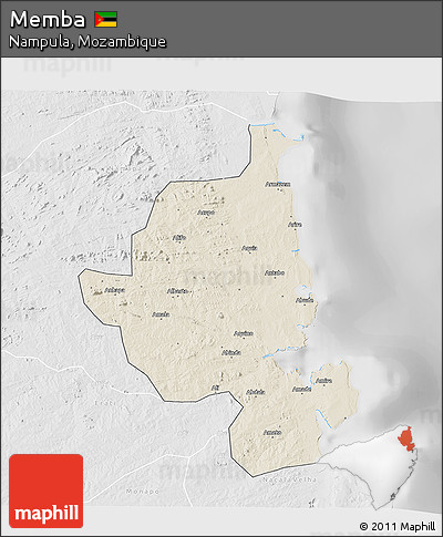 Shaded Relief 3D Map of Memba, lighten, desaturated