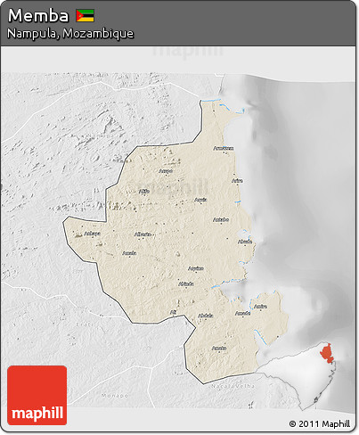 Shaded Relief 3D Map of Memba, lighten, desaturated