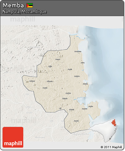 Shaded Relief 3D Map of Memba, lighten