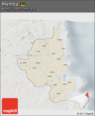 Shaded Relief 3D Map of Memba, lighten, semi-desaturated