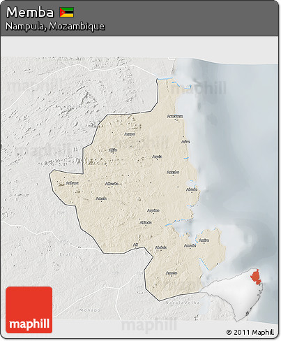 Shaded Relief 3D Map of Memba, lighten, semi-desaturated