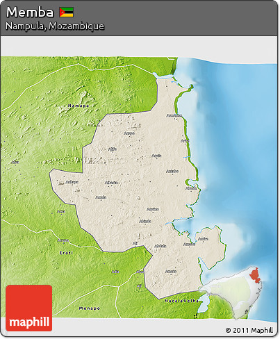 Shaded Relief 3D Map of Memba, physical outside