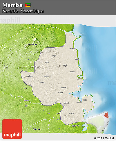 Shaded Relief 3D Map of Memba, physical outside