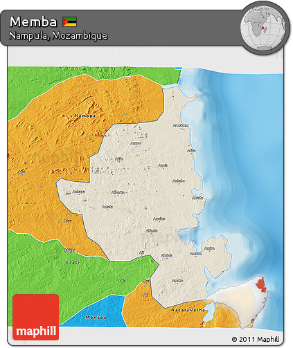 Shaded Relief 3D Map of Memba, political outside