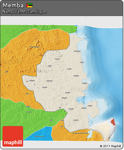Shaded Relief 3D Map of Memba, political outside