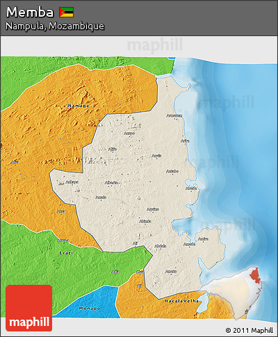 Shaded Relief 3D Map of Memba, political outside