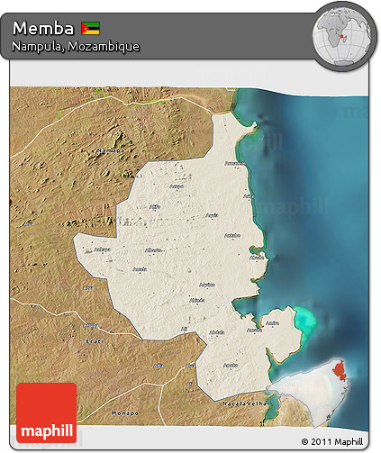 Shaded Relief 3D Map of Memba, satellite outside