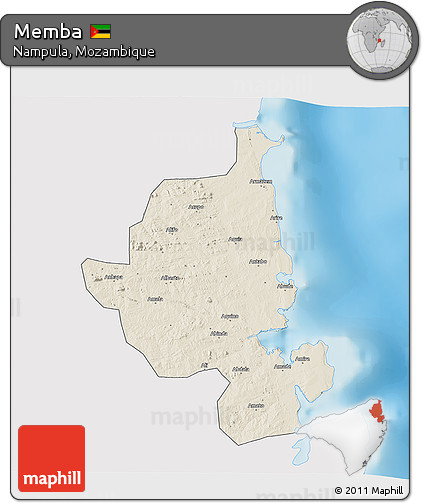 Shaded Relief 3D Map of Memba, single color outside