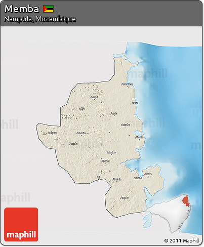 Shaded Relief 3D Map of Memba, single color outside