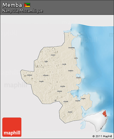 Shaded Relief 3D Map of Memba, single color outside