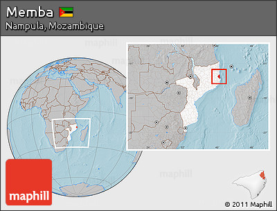Gray Location Map of Memba, highlighted country, within the entire country, hill shading