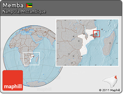Gray Location Map of Memba, highlighted country, highlighted parent region, within the entire country, hill shading
