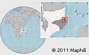 Gray Location Map of Memba, highlighted country, highlighted parent region, hill shading