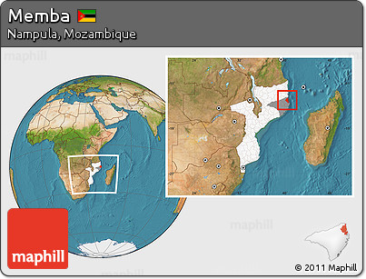 Satellite Location Map of Memba, highlighted country, highlighted parent region, within the entire country