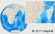 Shaded Relief Location Map of Memba, within the entire country
