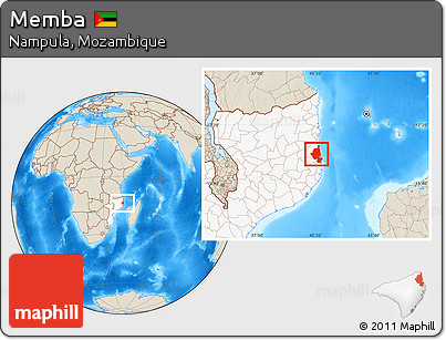 Shaded Relief Location Map of Memba, highlighted country