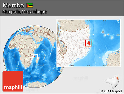 Shaded Relief Location Map of Memba, highlighted country