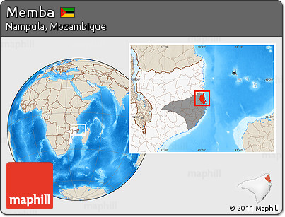 Shaded Relief Location Map of Memba, highlighted country, highlighted parent region