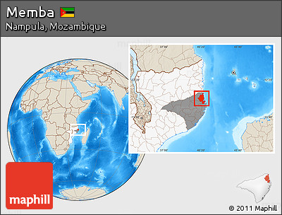 Shaded Relief Location Map of Memba, highlighted country, highlighted parent region