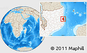 Shaded Relief Location Map of Memba, highlighted country