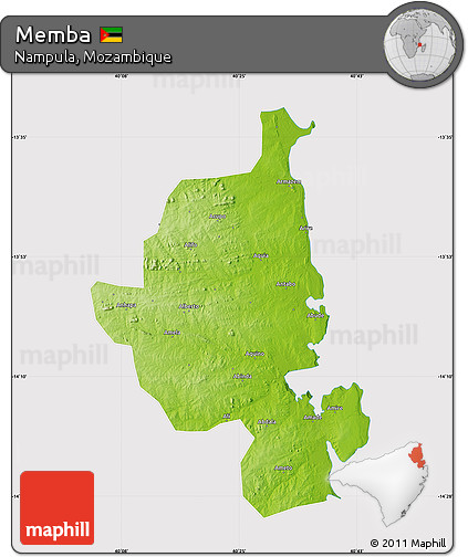 Physical Map of Memba, cropped outside