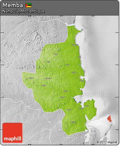 Physical Map of Memba, lighten, desaturated