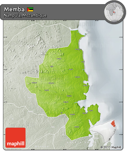 Physical Map of Memba, lighten, semi-desaturated